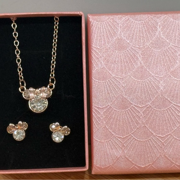 Jewelry Set | Rose Gold Minnie Mouse Earring Studs + Necklace - Picture 4 of 4
